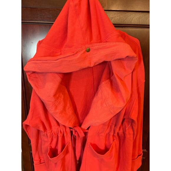 Free People Brentwood Hooded Cardigan Red Orange Oversized Jacket L - Picture 10 of 10